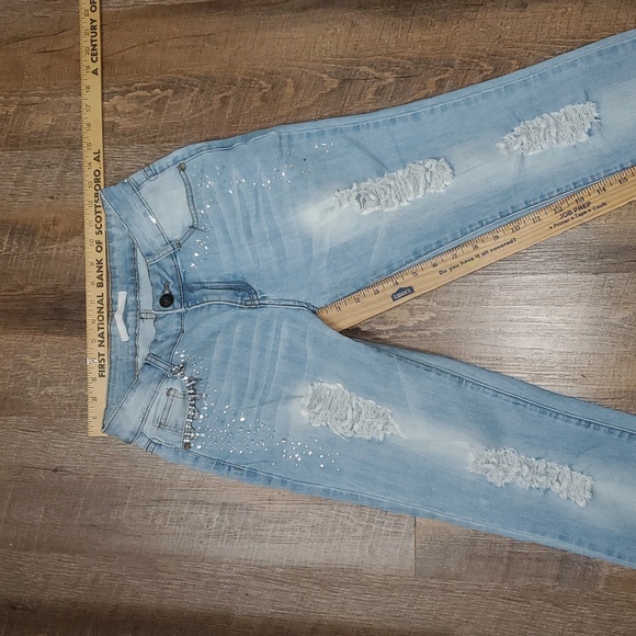 GORGOUS LUXE BEDAZZELDED&TRASHED/RIPPED UP TORN UP DESTROYED JEANS SZ 27 - Picture 8 of 12